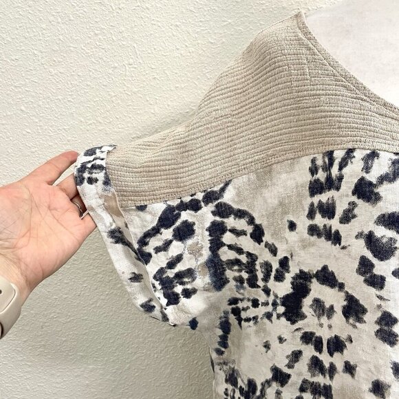 Lungo L’arno 100% Linen Abstract Animal Print Short Sleeve Top Blouse size XL - Picture 3 of 8